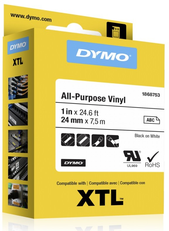 Dymo XTL All Purpose Tape Vinyl 24 mm x 7 m black to white 1868753