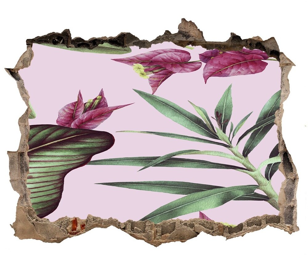 Wallmuralia.pl Naklejka 3D dziura na ścianę Tropikalne kwiaty