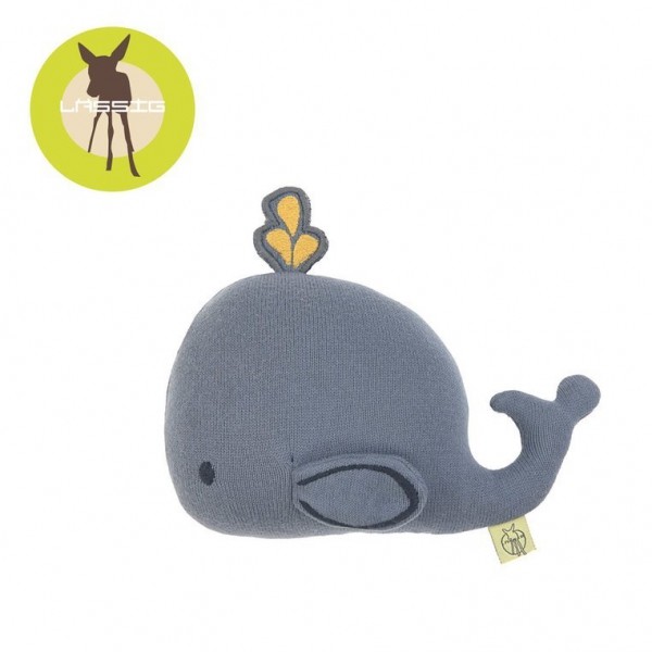 Lassig Dziergana przytulanka z grzechotką i szeleszczącą folią Little Water Wieloryb