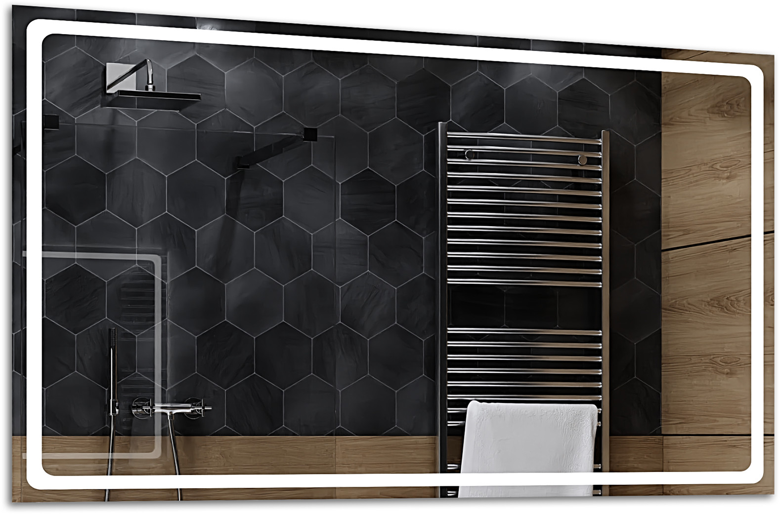 Alasta Lustro Łazienkowe z Podświetleniem LED - rozmiar 100x60cm - zimny kolor LED - Model Houston