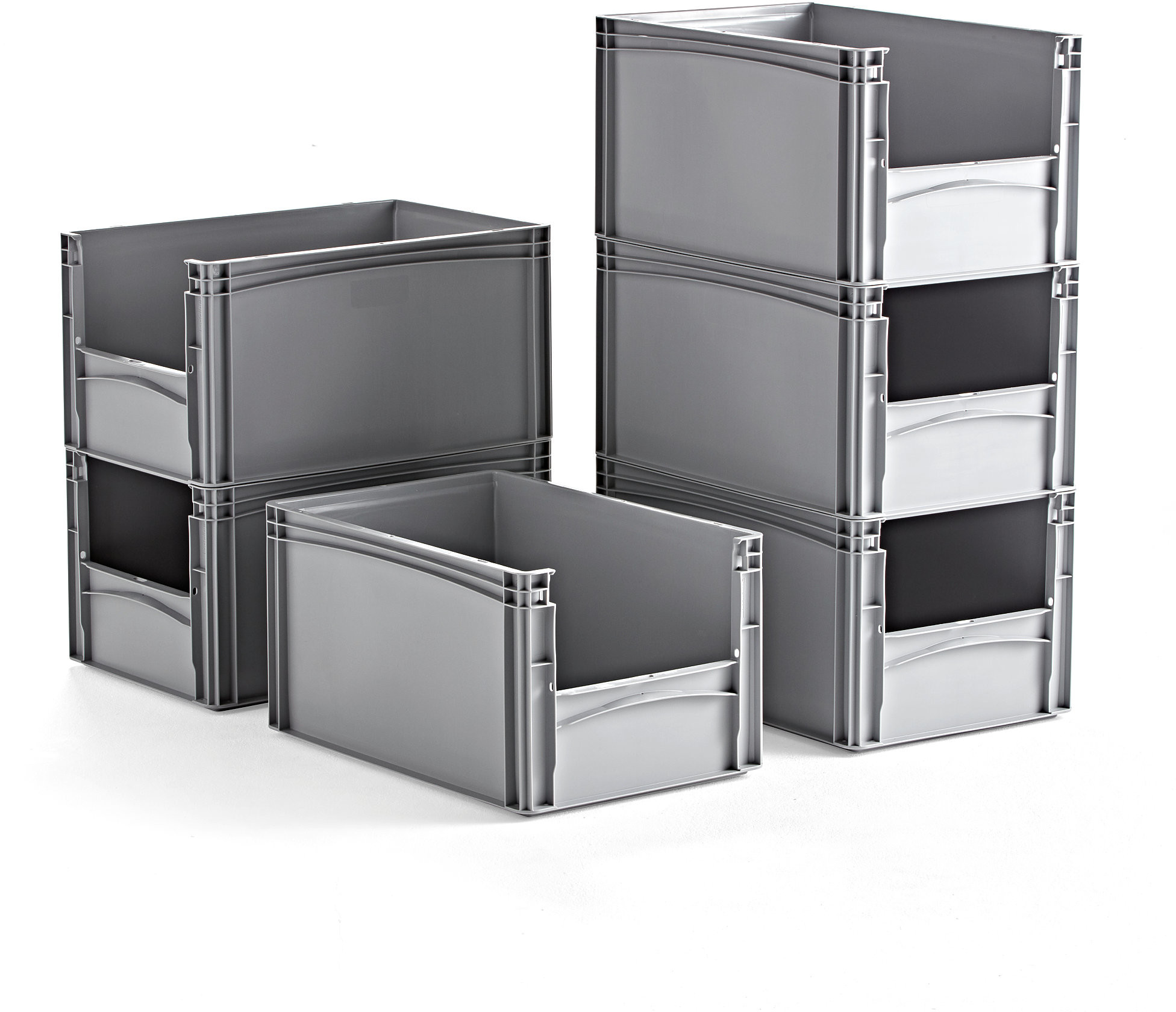 AJ Produkty Pojemnik plastikowy, szary, 600x400x320 mm, 6 pak