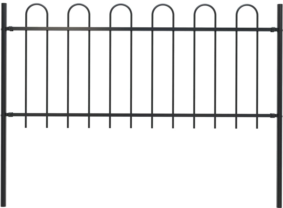 Panel ogrodzeniowy z zaokrąglonymi końcami, 1,7 x 0,8 m, czarny