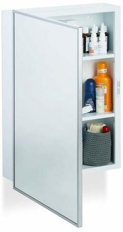 Relaxdays szafka łazienkowa z lustrem, szafka wisząca, jednodrzwiowa ze stali, z 3 półkami, wys. x szer. x gł.: 56 x 40,5 x 12,5 cm, biała