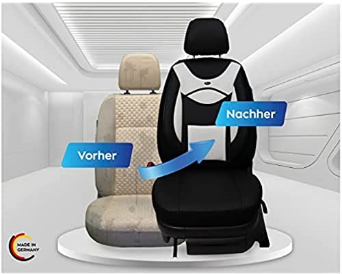 BREMER SITZBEZÜGE Pokrowce na fotele ze sztucznej skóry do foteli samochodowych kompatybilne z Ford Edge 2. Gen. 2015 kierowcy i pasażera pokrowce ochronne na fotele FB:D108 (czarny/biały) 4251671651848