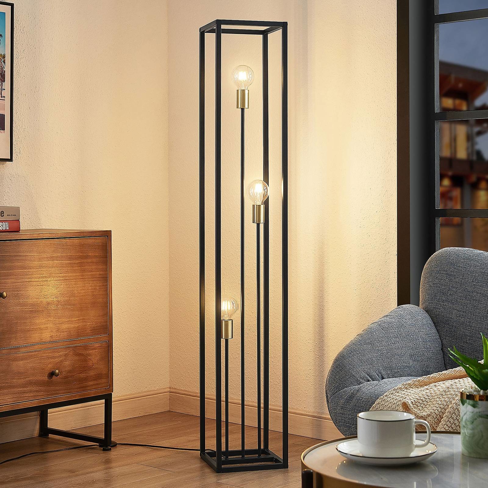 LINDBY Lindby Tiliane lampa stojąca klatka czarna, 3-pkt.