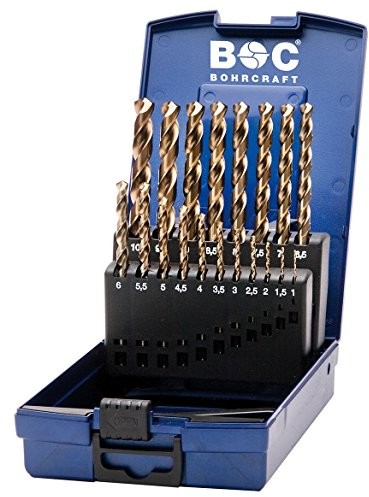 Bohrcraft Box KE10, 19-częściowy zestaw wierteł krętych HSS-E ABS, 19 sztuki, o średnicy 1  10 X 0,5 MM, 11401330019