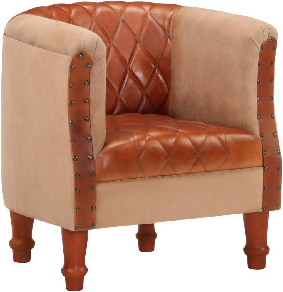 vidaXL Lumarko Fotel klubowy, brązowy, skóra naturalna i lite drewno mango 320603