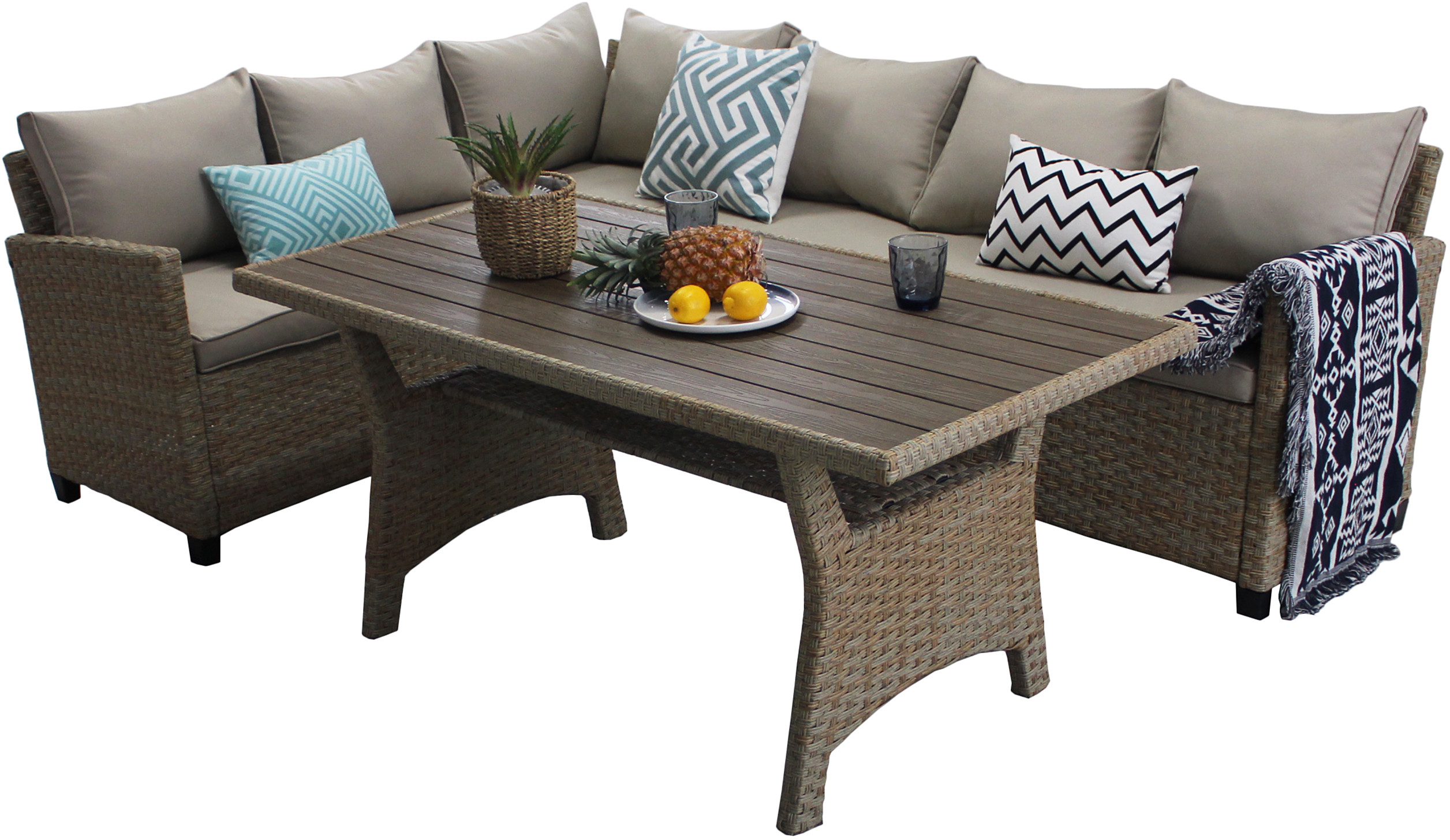 HOME & GARDEN Narożnik ogrodowy technorattanowy Lagos Beige / Ecru 438494