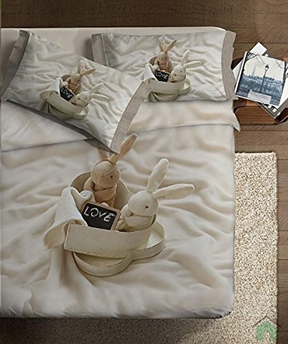 Ipersan ipersan zestaw pościeli poszewka na kołdrę i poszewka na poduszkę bunnies in Love 881/FP/BUNNIES_Bei-155x200+40(S2pz)