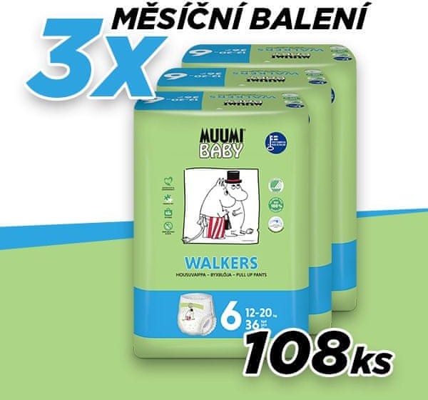 Muumi BABY BABY pieluchomajtki organiczne WALKERS JUNIOR 12 20 kg 108 szt # Letnia wyprzedaż zniżki do 70%