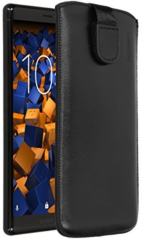 Mumbi etui skórzane kompatybilne z Sony Xperia XZ2, skórzane etui Case Wallet, czarne Sony Xperia XZ2