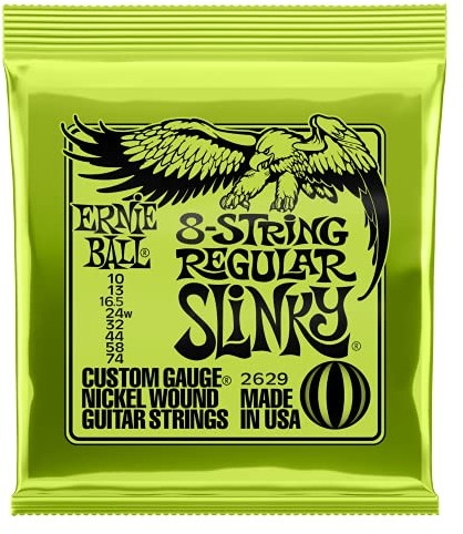 Ernie Ball Regularny Slinky 8-strunowy nikiel nawinięte struny do gitary elektrycznej - 10-74 Gauge P02629