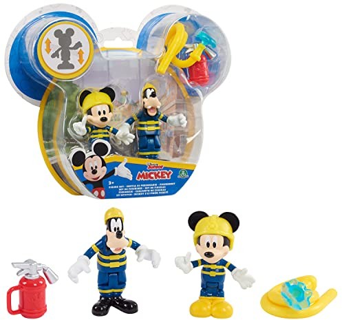 MICKEY&MINNIE Mickey, 2 figurki przegubowe 7,5 cm z akcesoriami, motyw strażacki, zabawka dla dzieci od 3 lat, Mcc044 MCC044