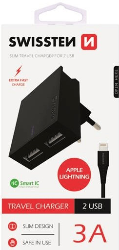 Swissten adapter sieciowy SMART IC CE 2x USB 3 A czarny 22048000) # Wpisz kod MDC5PL22 i uzyskaj dodatkowe 25 % rabatu na ten produkt promocja do 17.05.2020