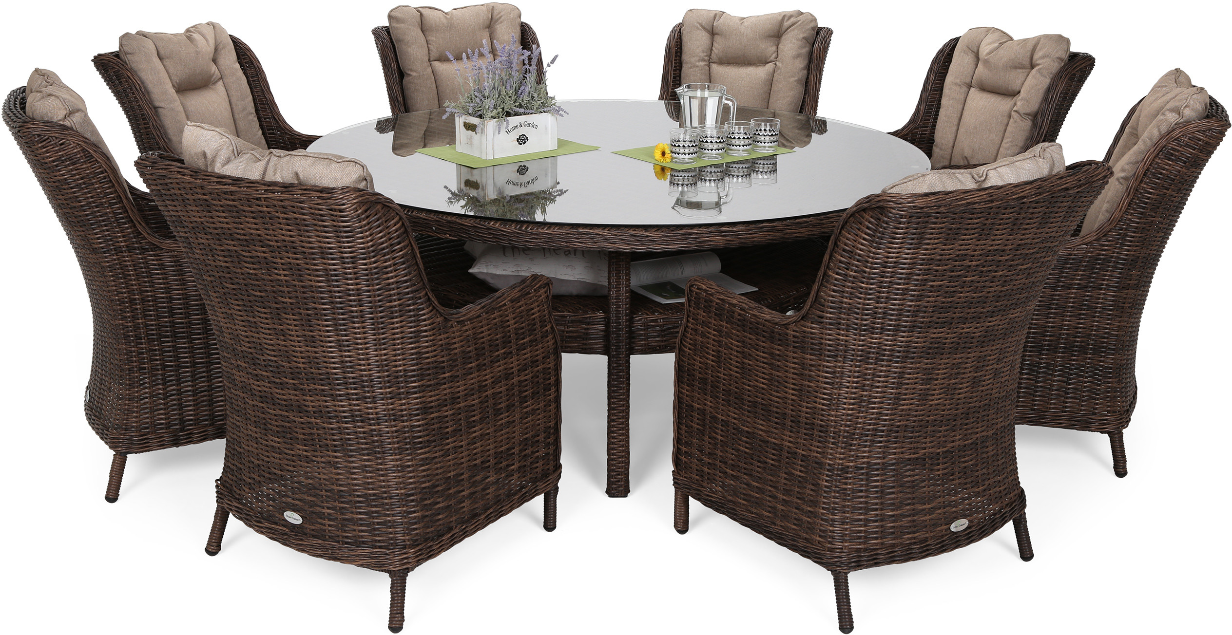 HOME & GARDEN HOME & GARDEN Meble ogrodowe technorattanowe Bristol Round Elegant 180 cm Brown Mat / Brown Melange 8+1 507451