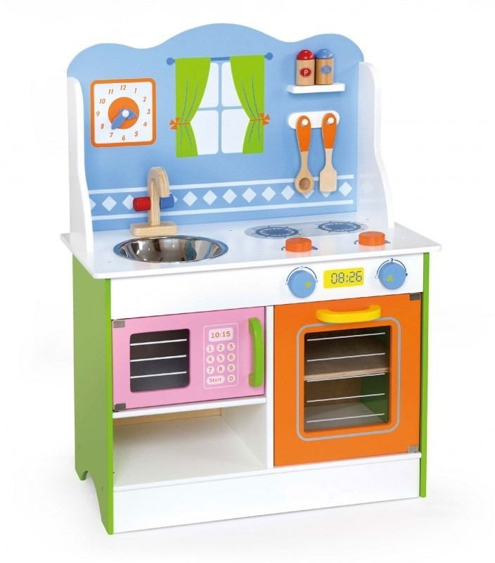VIGA Drwniana Kuchnia do zabawy ANGEL z akcesoriami 50958