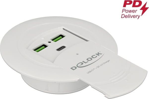 Delock HUB USB HUB USB 3.0 2-PORT USB-A+1X USB-C PD QUICK CHARGE MONTAŻ W BLACIE ŚR 60MM TYLKO ŁADOWANIE 64065