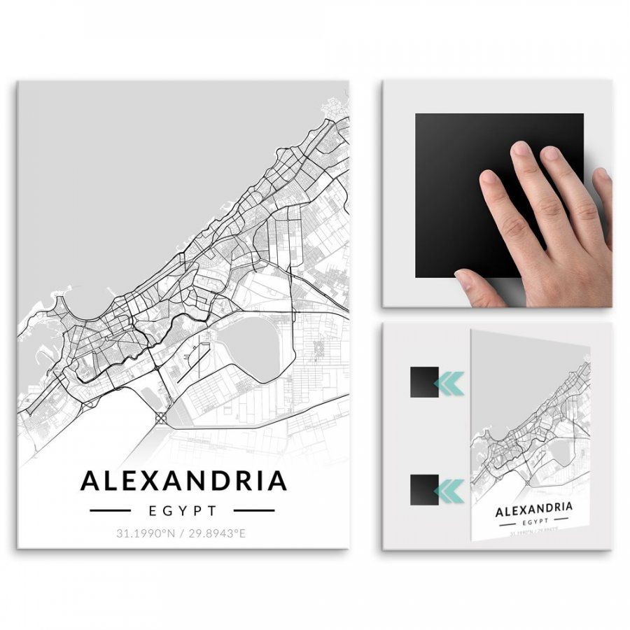 Pix4home Plakat metalowy Mapa B&W Aleksandria L POS-L-03370