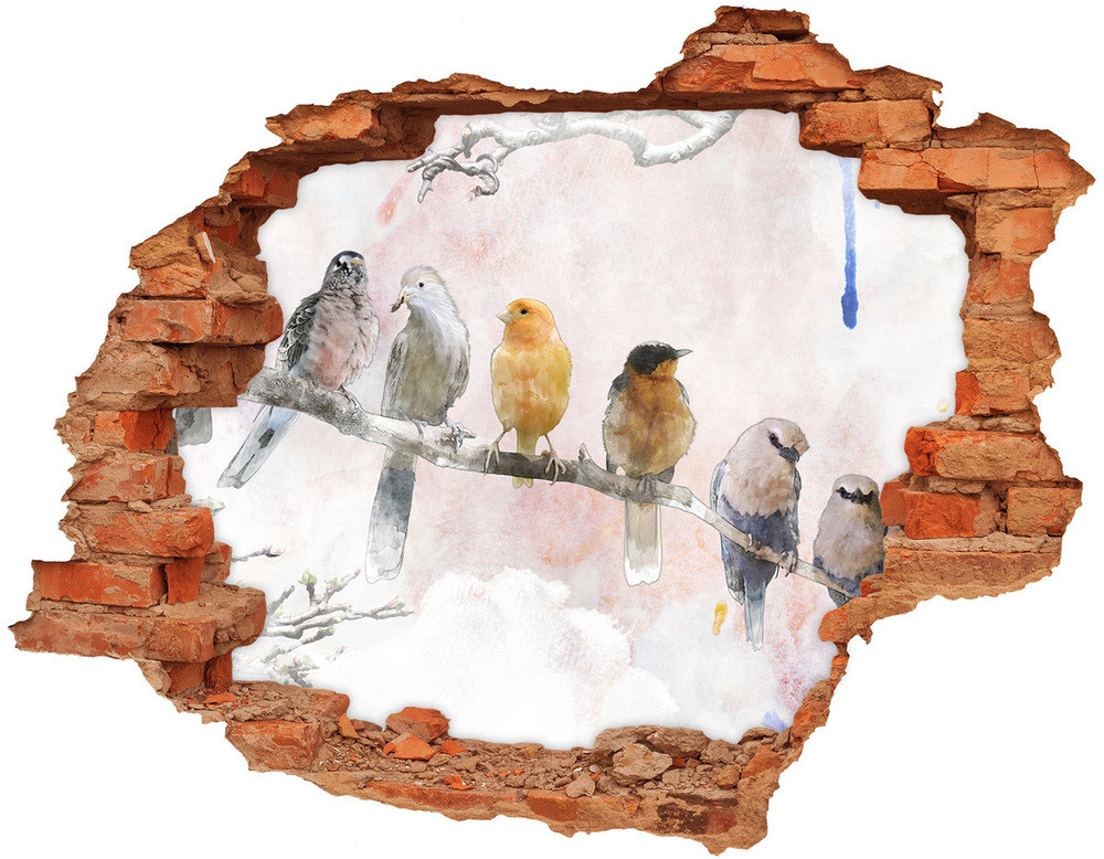 Wallmuralia.pl Dziura 3d fototapeta naklejka Ptaki na gałęzi