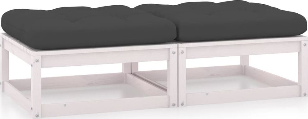 vidaXL Pufy ogrodowe z poduszkami 2 szt. białe lita sosna 805741