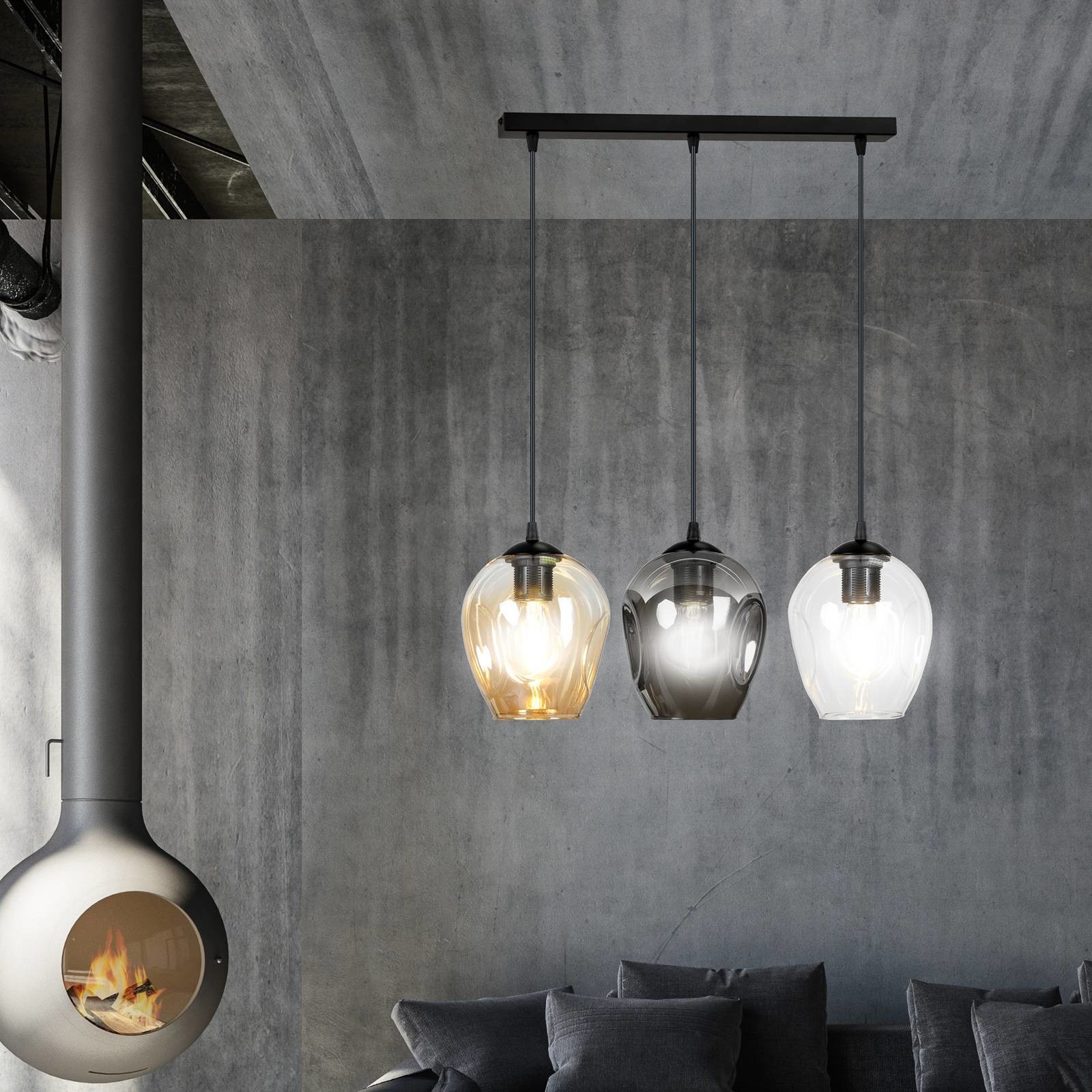 EULUNA Lampa wisząca Starla prosta 3-pkt. grafit/bursztyn