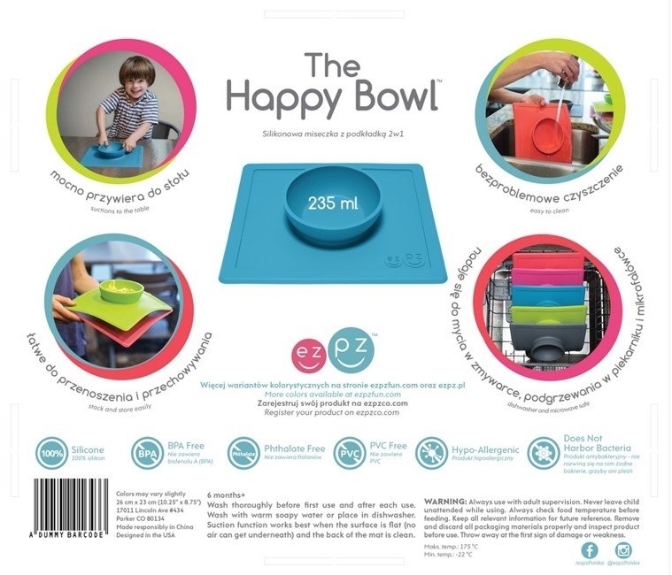 EZPZ Silikonowa miseczka z podkładką 2w1 Happy Bowl szara