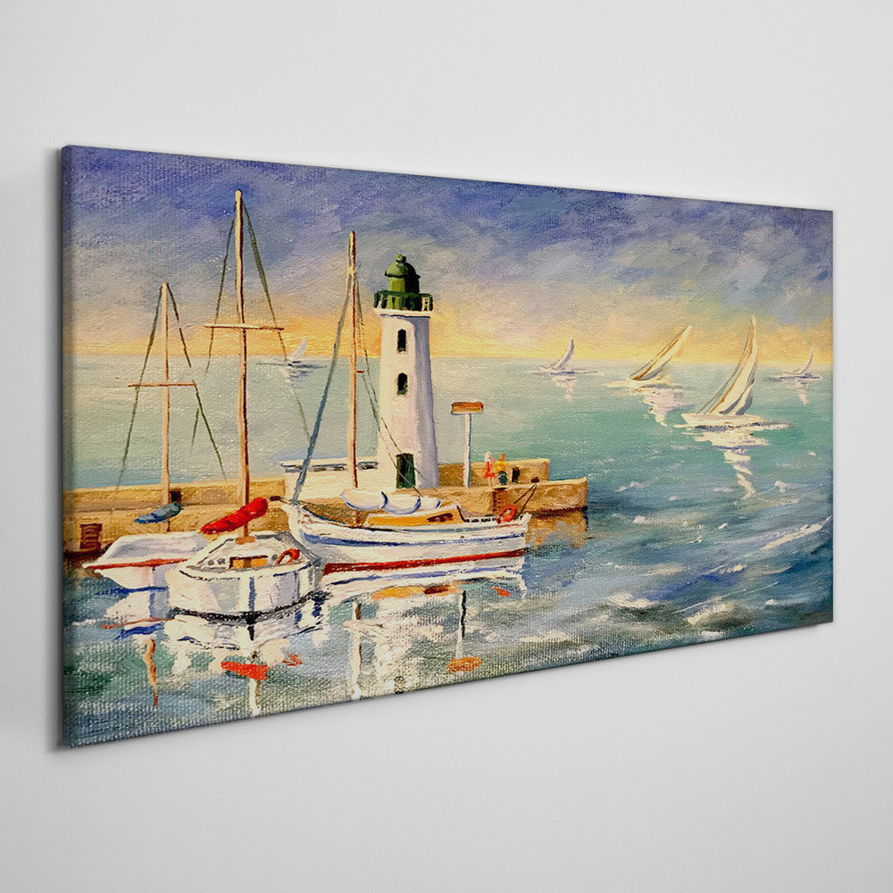 PL Coloray Obraz na Płótnie port statki latarnia morska 100x50cm