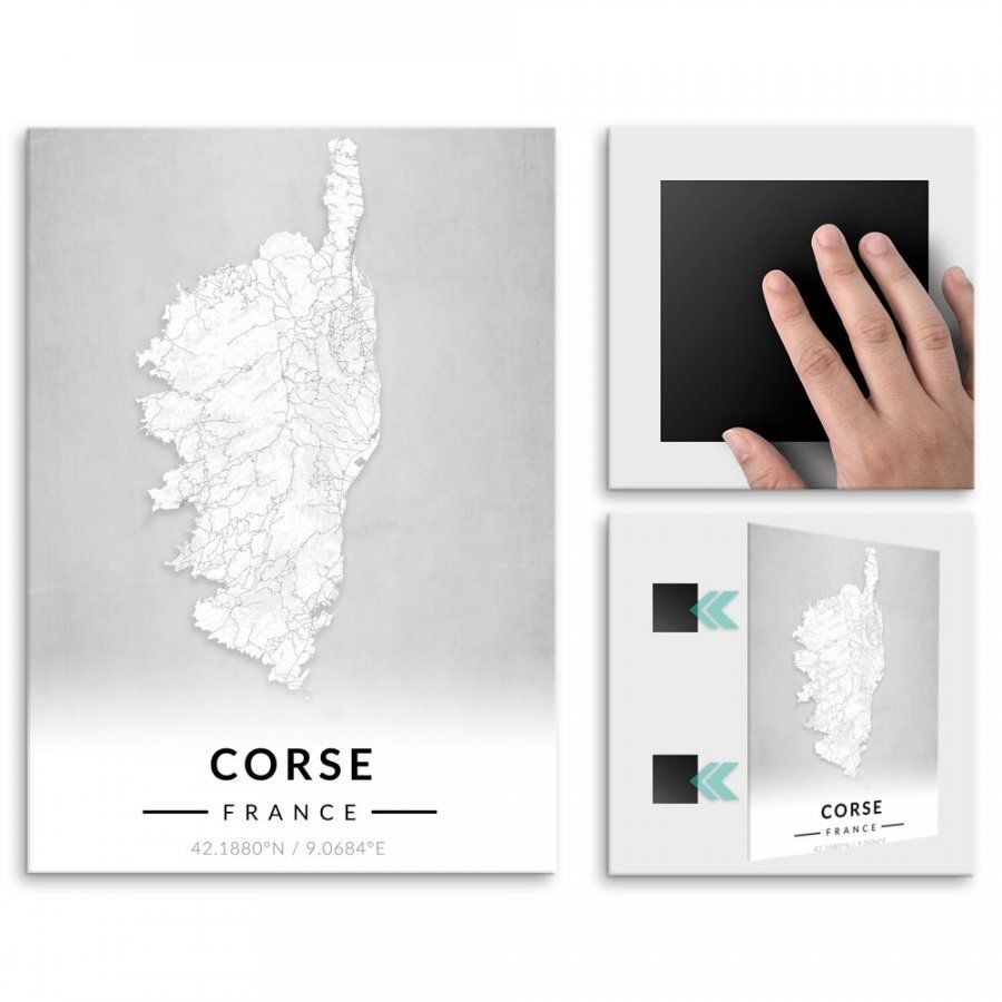 Pix4home Plakat metalowy Mapa B&W Korsyka L POS-L-03646