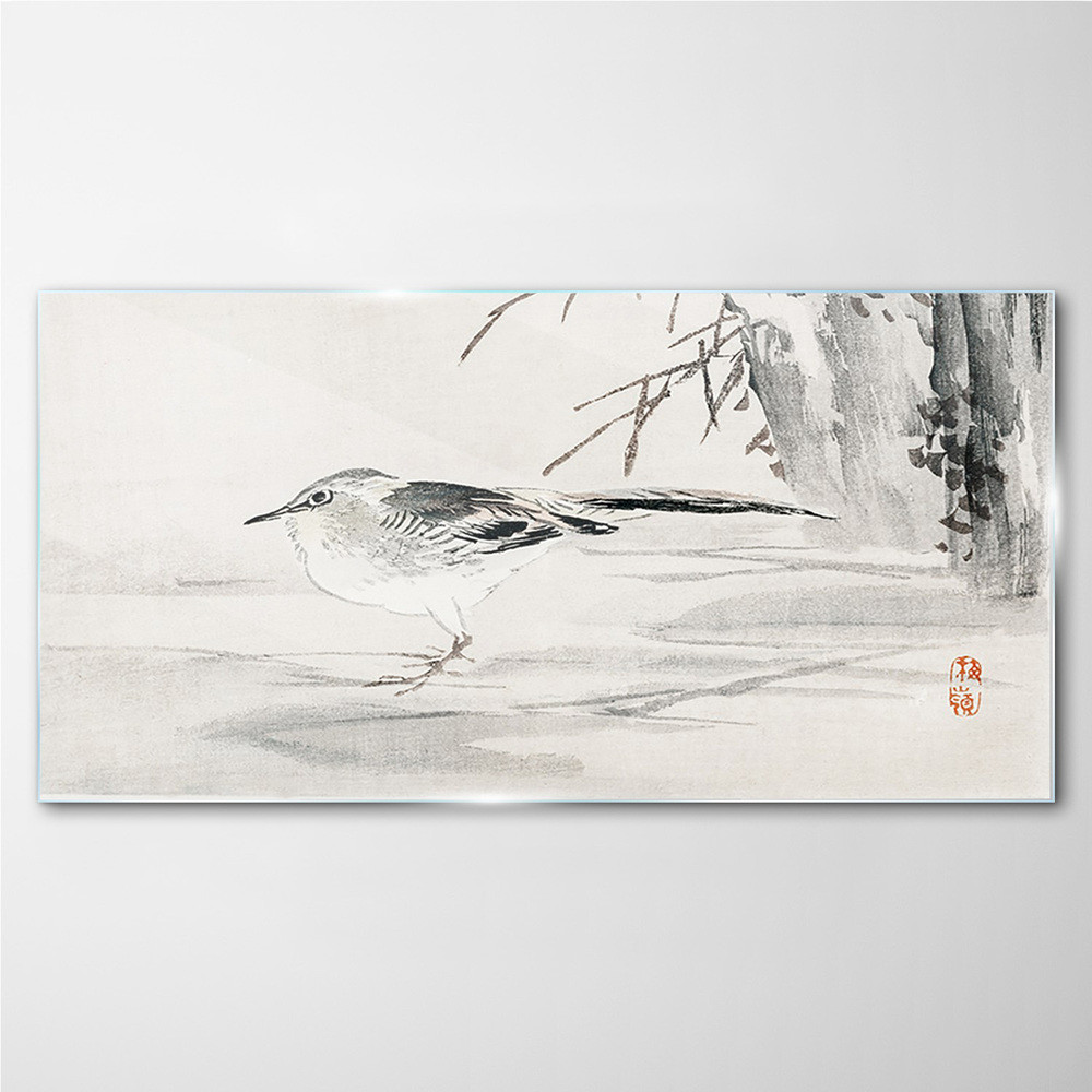 PL Coloray Obraz Szklany Drzewo Zwierzę Ptak Wróbel 100x50cm