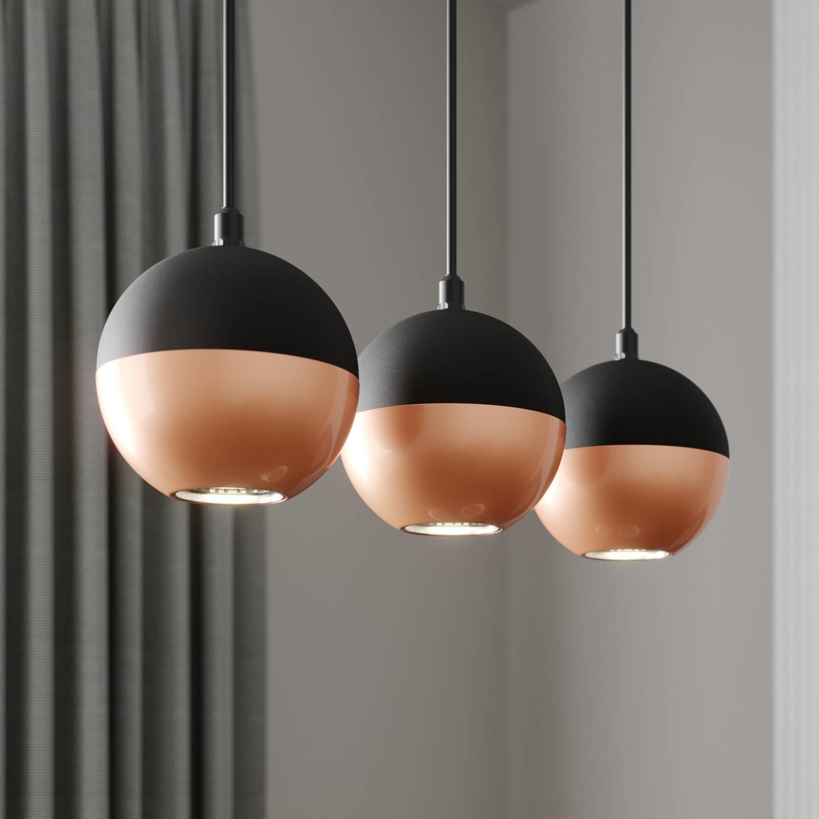 Euluna Lampa wisząca Midway czarna/miedziana 3-pkt. długa