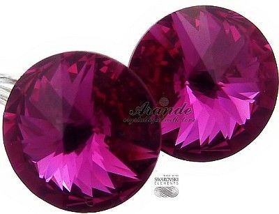 Swarovski Nowe! Piękne Kolczyki Fuchsia Paris