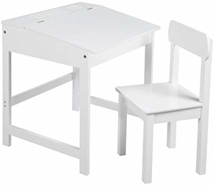 Roba Pulpit szkolny z krzesłem, biurko dziecięce, zestaw krzeseł, pulpit z podnoszonym blatem z okuciami amortyzującymi dla chłopców i dziewcząt, z frezowanymi rowkami do odkładania długopisów