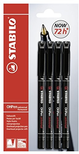 Stabilo STABILO OHPen universal permanent Fein pisak do pisania na folii, czarny, blister zawierający 4 sztuki B-14918-10