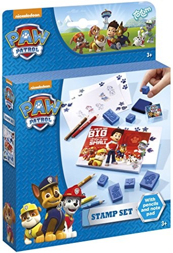 Totum Paw Patrol Paw Patrol Marshall und Chase zestaw stempli / zestaw do malowania z 7 wzorami, poduszka do stempli w kolorze niebieskim, blok do malowania i 5 kredek, kolorowy, 720336 720336