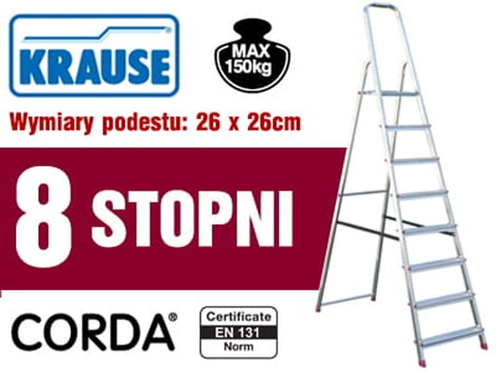 Krause 996 99674646 Aluminiowa drabina domowa Corda 8 stopnie wysokość robocza 3,65m) 74646-uniw
