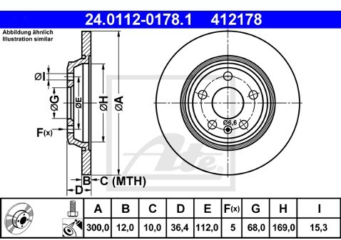 ATE TARCZA HAM 24.0112-0178.1 AUDI A4 1.8TFSI, 2.0TFSI, 3.2FSI 08-  24.0112-0178.1