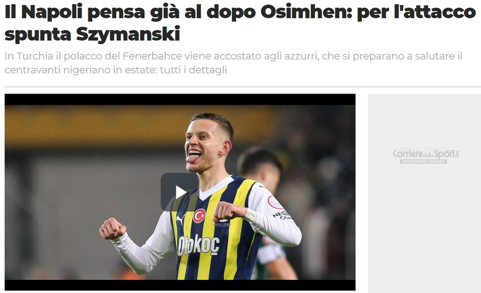 "Corriere dello Sport" pisze o Sebastianie Szymańskim