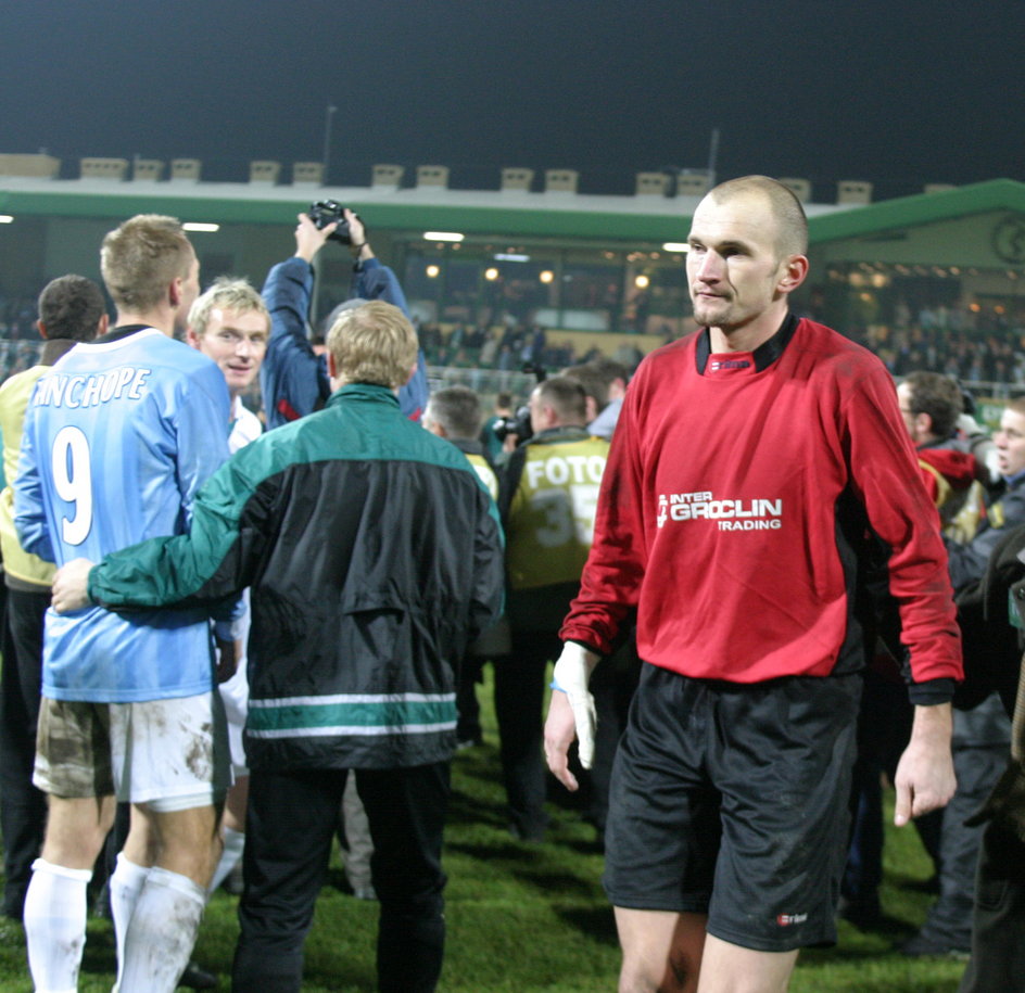 Mariusz Liberda po meczu Groclin - Manchester City (0:0) 27 listopada 2003 r.