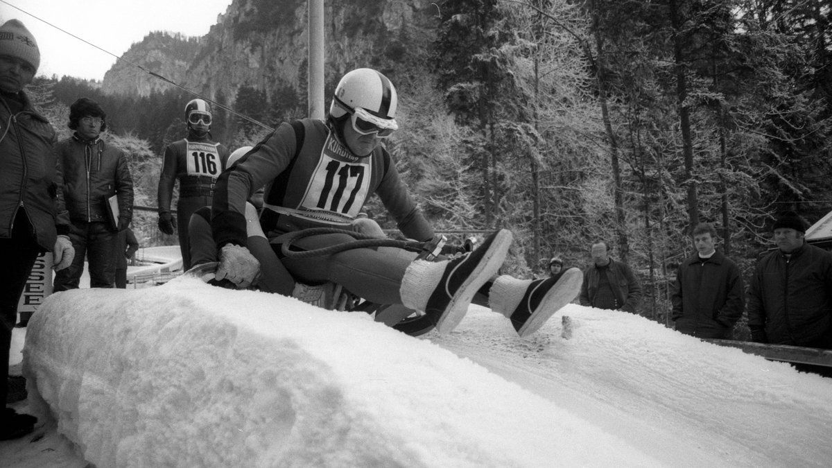 Lucjan Kudzia na torze w Koenigssee podczas mistrzostw Europy w 1972 r.