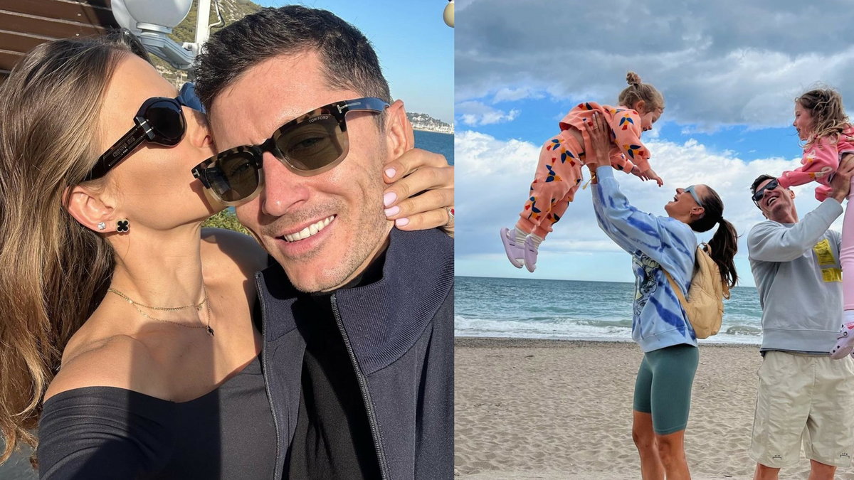 Anna Lewandowska i Robert Lewandowski z córkami