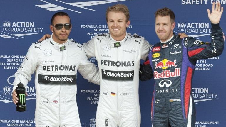 Lewis Hamilton, Nico Rosberg i Sebastian Vettel