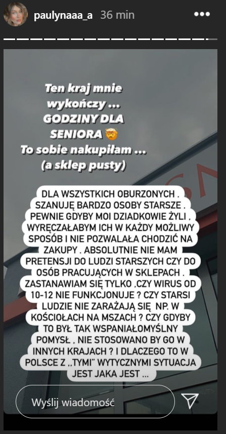 Screenshot z Instastory Pauliny Piątek