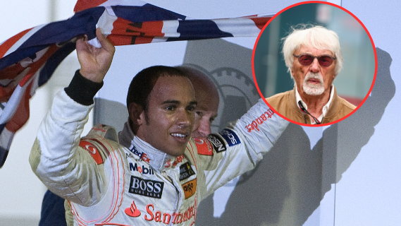 Lewis Hamilton w 2008 r., w kółku: Bernie Ecclestone