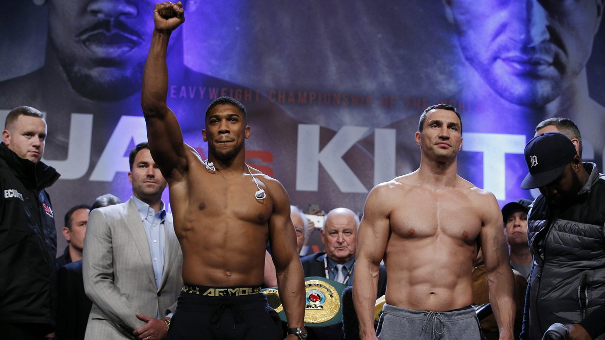 Anthony Joshua and Wladimir Klitschko go head to head during the weigh-in