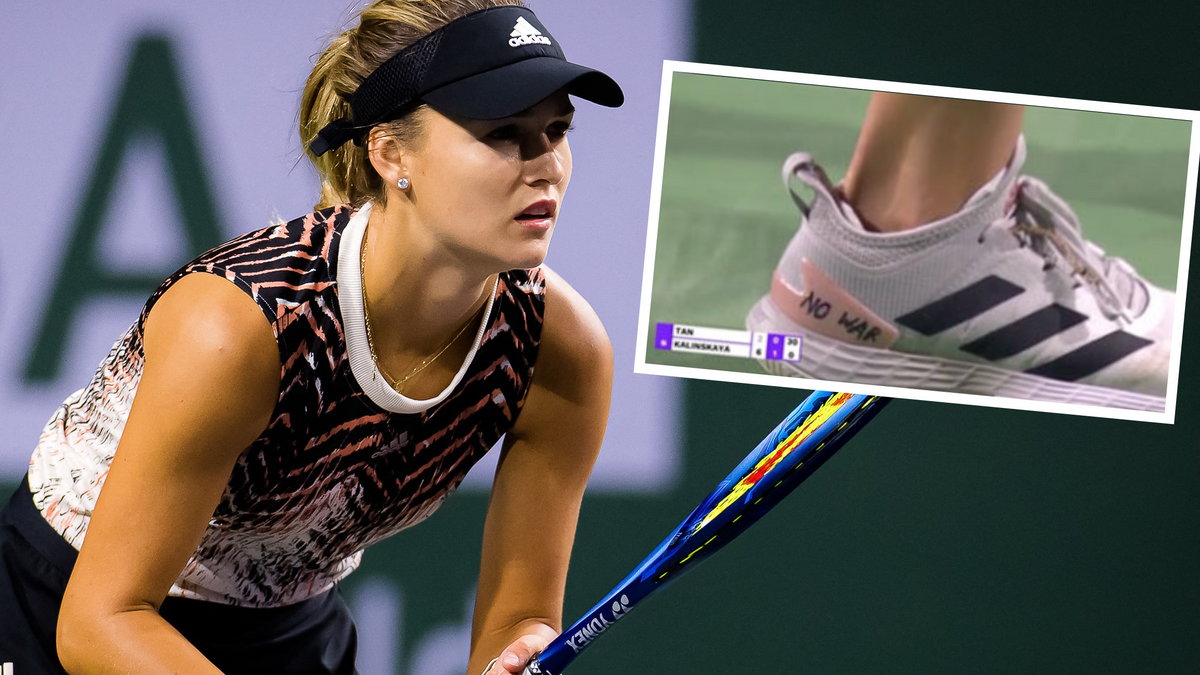 Anna Kalinska i napis na jej bucie "No war" - stop wojnie (Źródło: WTA)