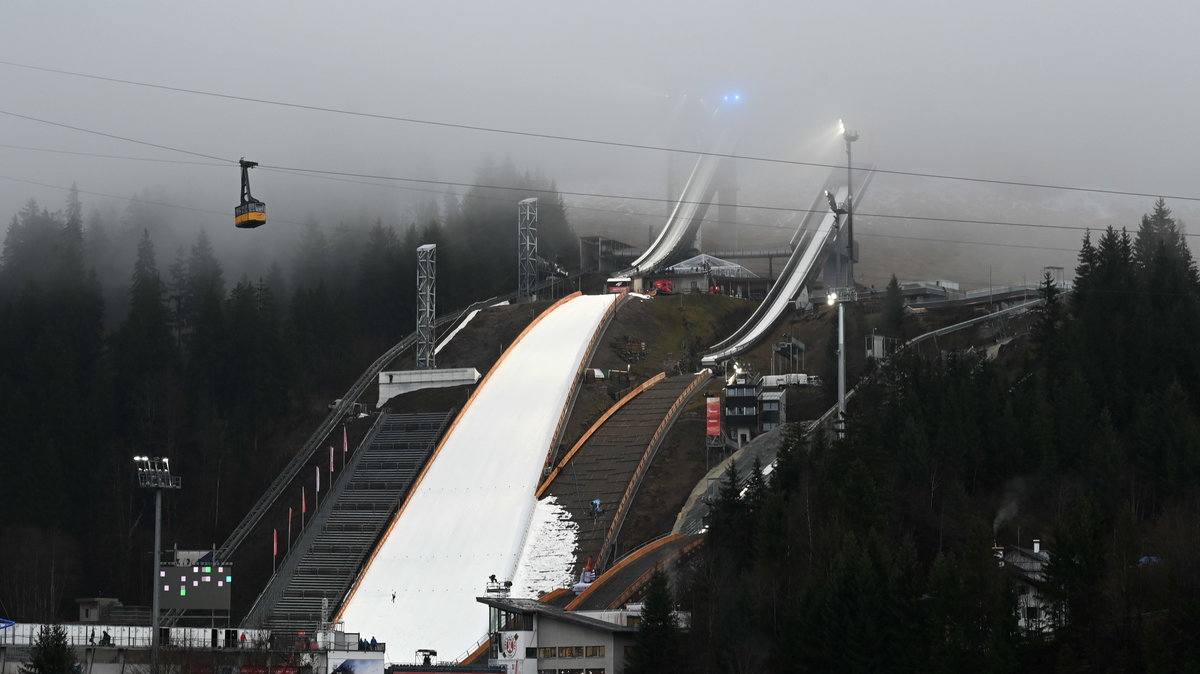 Audi Arena w Oberstdorfie w przeddzień rozpoczęcia Turnieju Czterech Skoczni