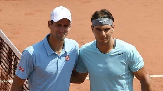 Serbia's Novak Djokovic (L) and Spain's Rafael Nadal