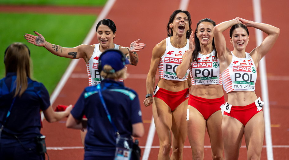 Ewa Swoboda, Anna Kiełbasińska, Marika Popowicz-Drapała i Pia Skrzyszowska w Monachium ustanowiły rekord Polski w sztafecie 4x100 m czasem 42.61