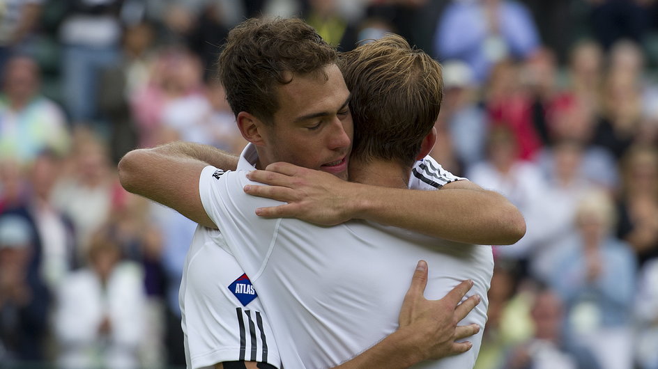 Jerzy Janowicz i Łukasz Kubot w ćwierćfinale Wimbledonu w 2013 r.