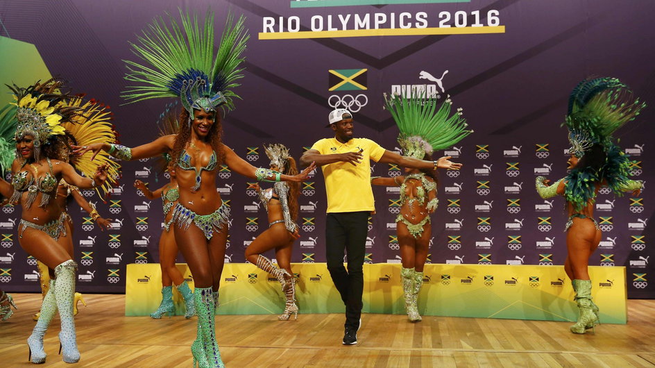 Usain Bolt na konferencji prasowej w Rio de Janeiro